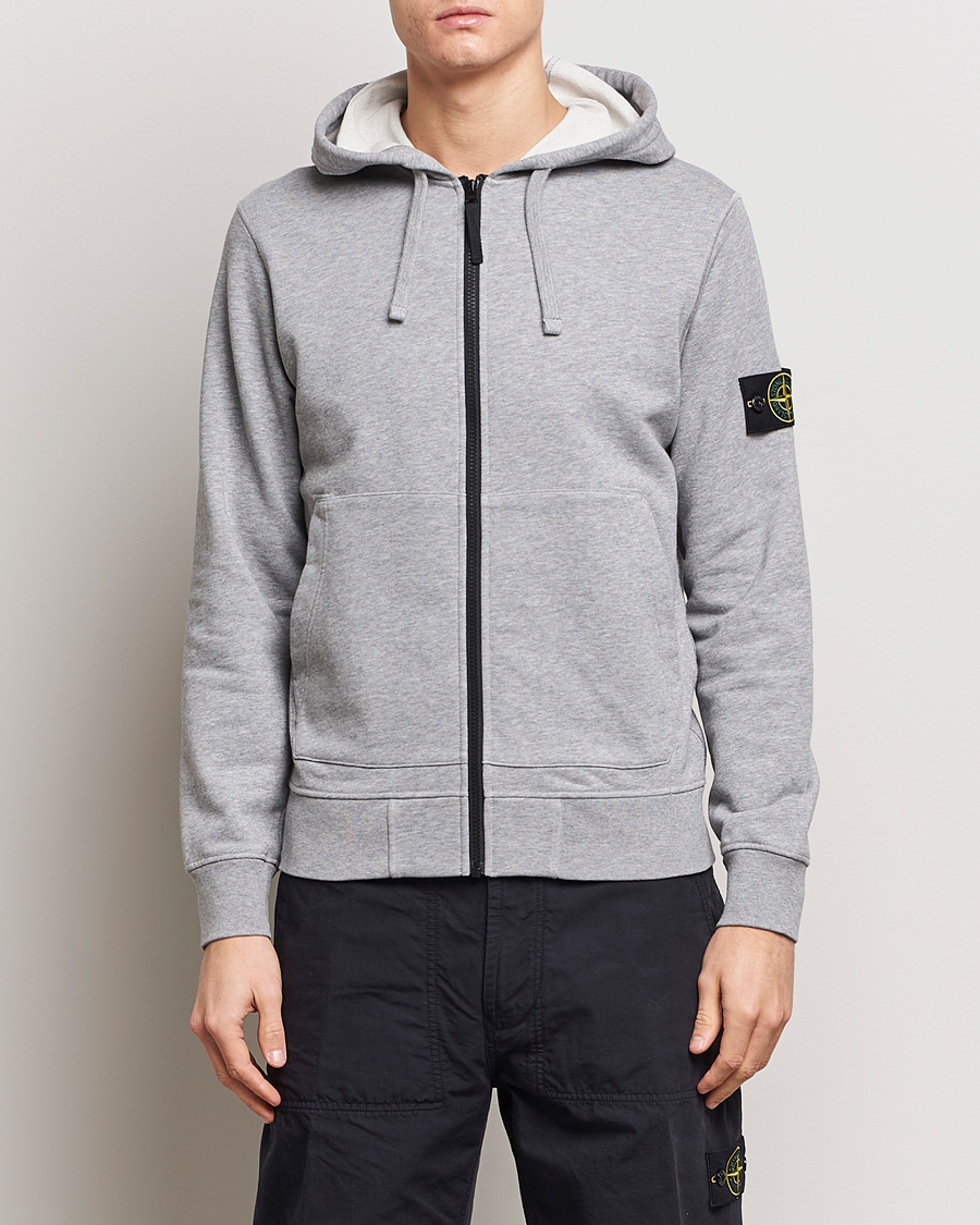 Herre | Trøjer | Stone Island | Garment Dyed Cotton Fleece Full Zip Hood Melange Grey