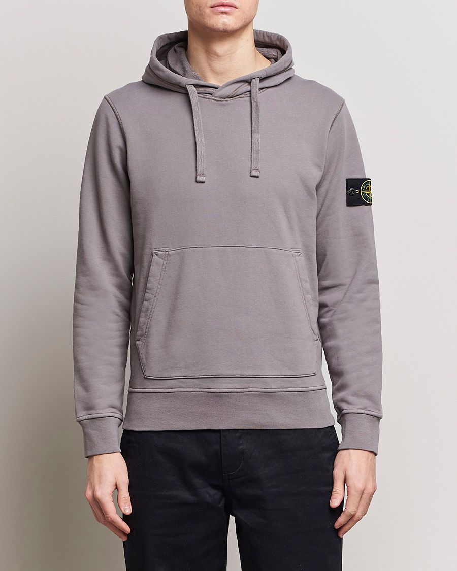 Herr | Kläder | Stone Island | Garment Dyed Cotton Fleece Hood Dove Grey