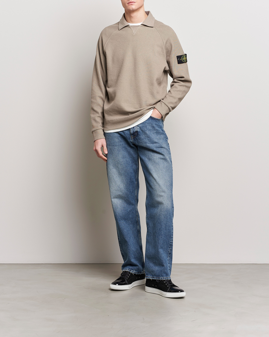 Herre | Trøjer | Stone Island | Cotton Nylon Ribbed Fleece Poloshirt Dove Grey
