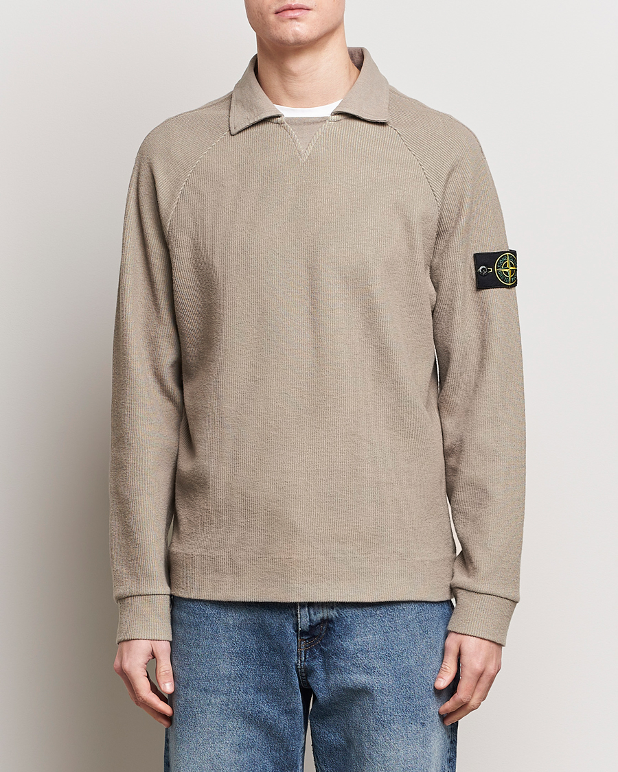 Herre | Trøjer | Stone Island | Cotton Nylon Ribbed Fleece Poloshirt Dove Grey