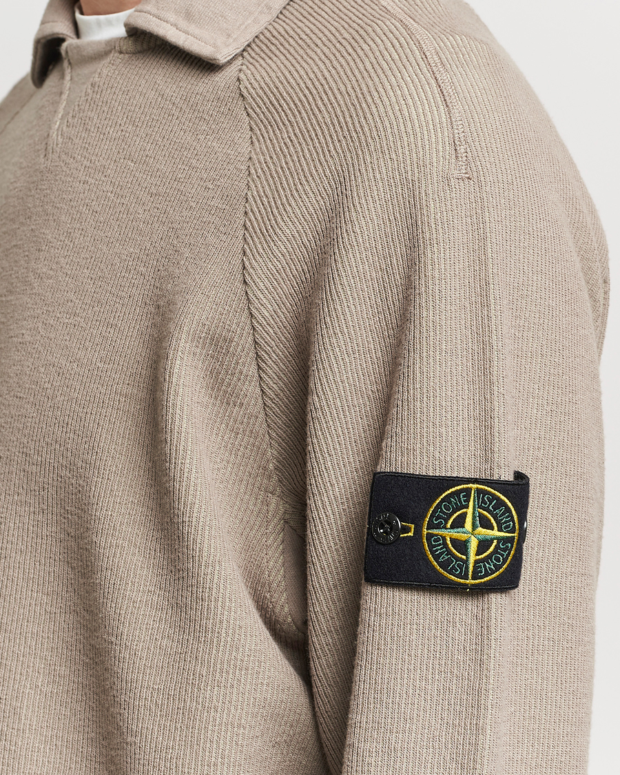 Herre | Trøjer | Stone Island | Cotton Nylon Ribbed Fleece Poloshirt Dove Grey
