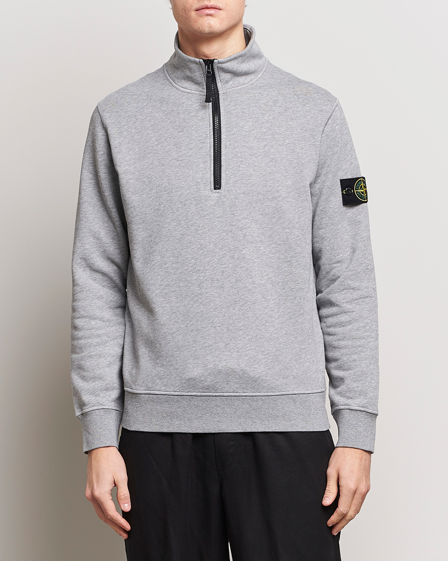 Herre |  | Stone Island | Garment Dyed Cotton Half Zip Melange Grey