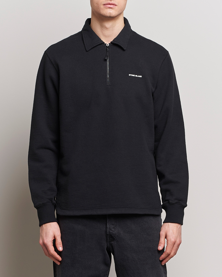 Herre | Trøjer | Stone Island | Heavy Cotton Fleece Half Zip Sweatshirt Black