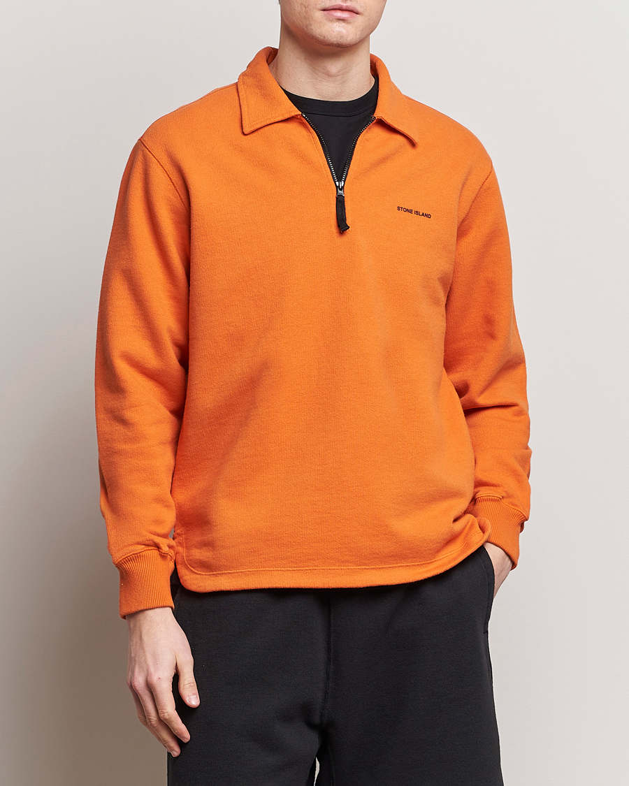 Herre | Nye varemærker | Stone Island | Heavy Cotton Fleece Half Zip Sweatshirt Orange