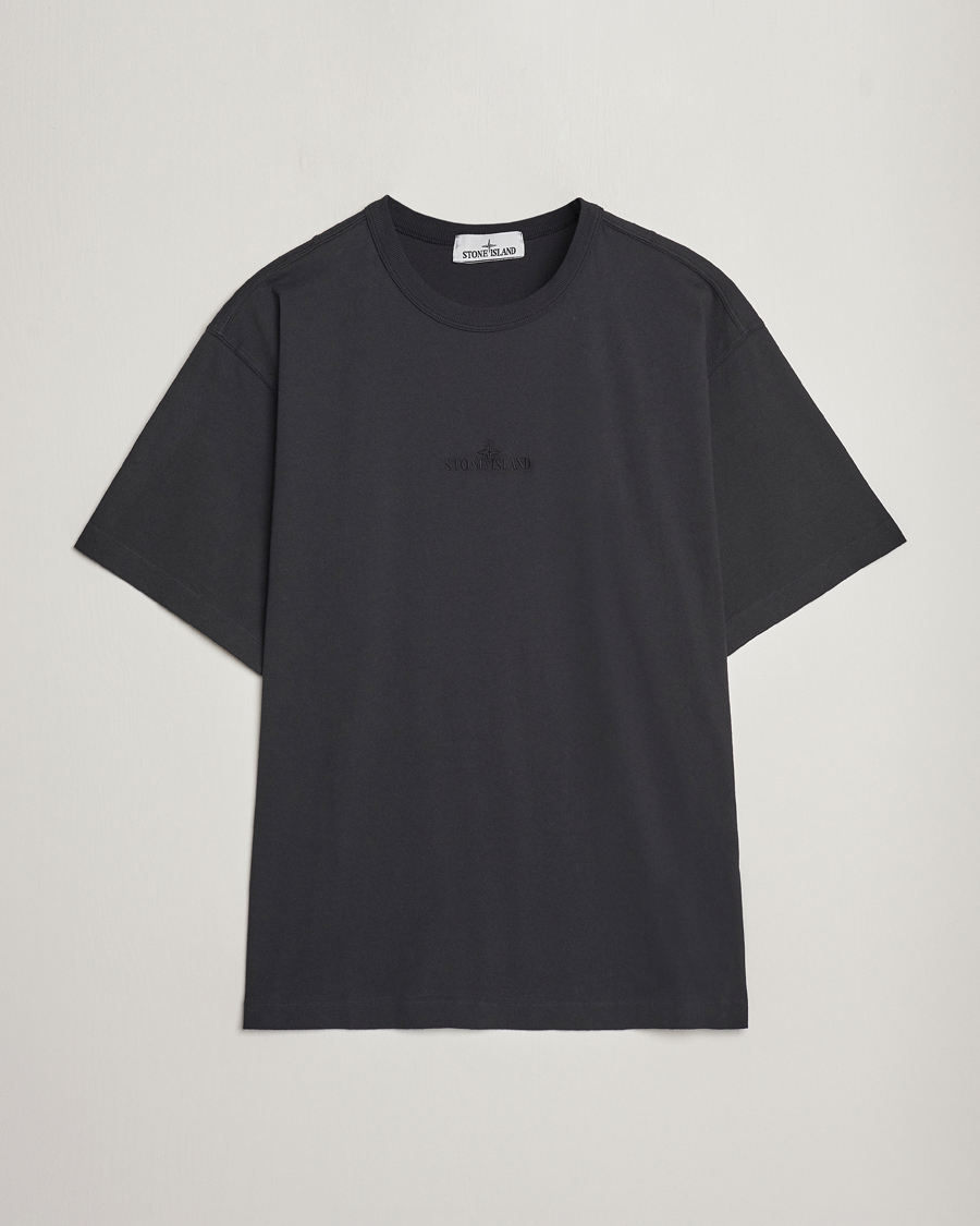 Herre | T-Shirts | Stone Island | Organic Cotton Fissato Effect Center Logo T-Shirt Black