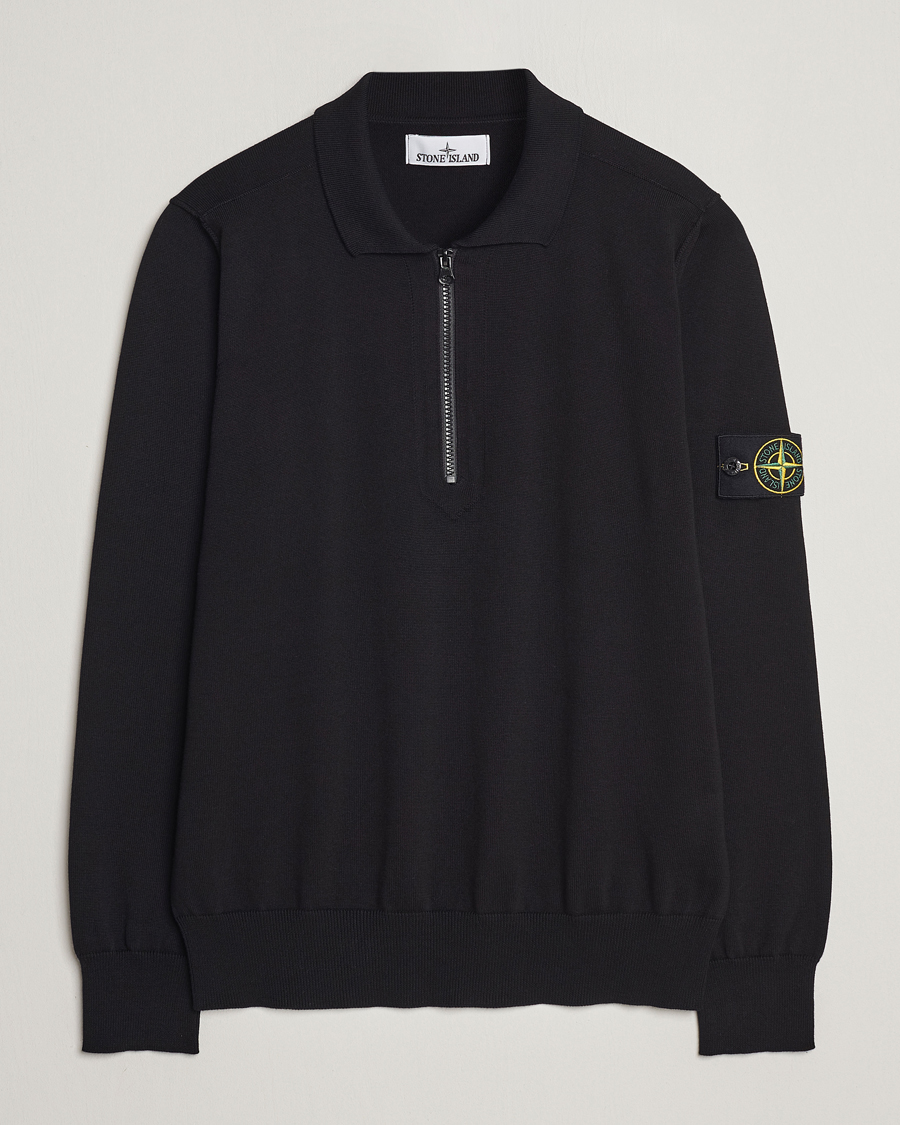 Herre |  | Stone Island | Organic Cotton Half Zip Poloshirt Black