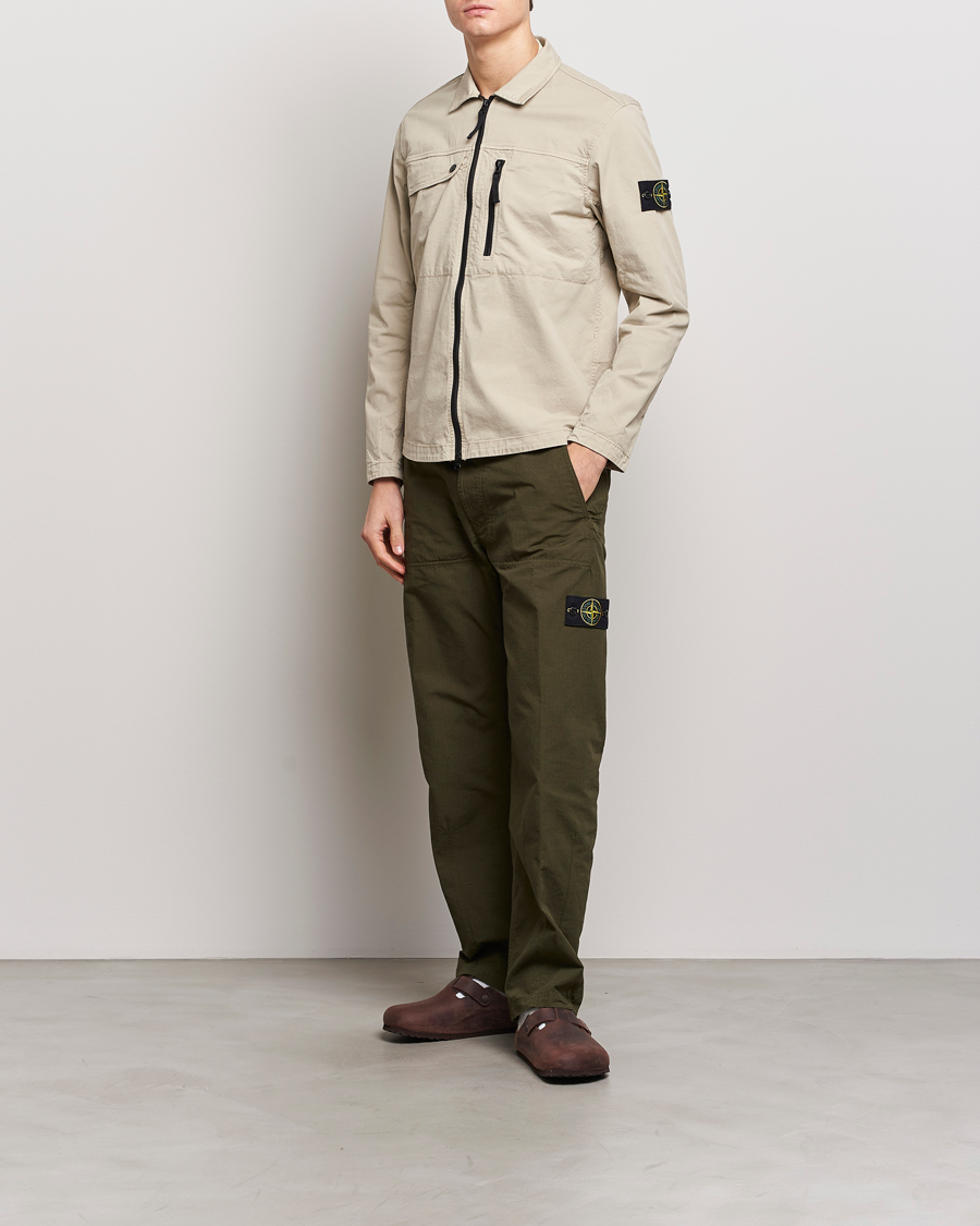 Herre | Skjorter | Stone Island | Cotton Twill Stretch Zip Overshirt Sand