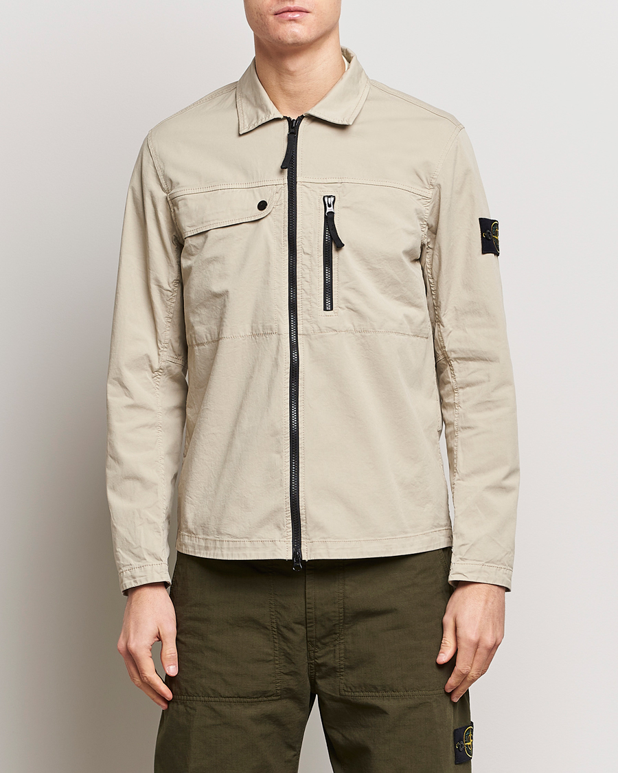 Herre | Skjorter | Stone Island | Cotton Twill Stretch Zip Overshirt Sand