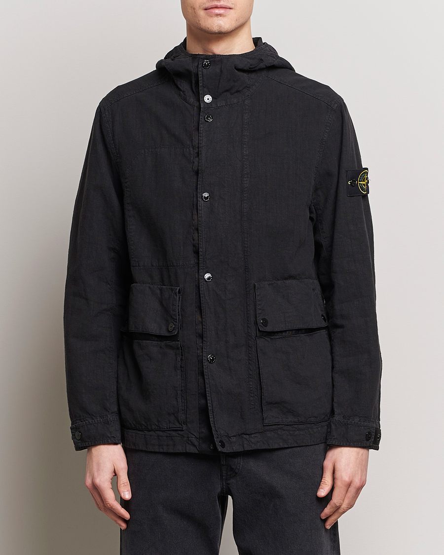 Men | Stone Island | Stone Island | Linen Nylon Hooded Jacket Black