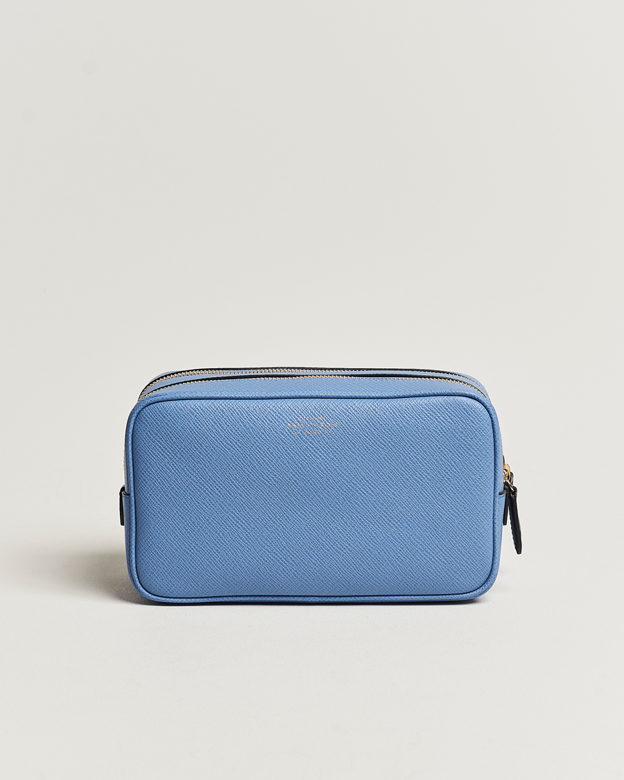 Men |  | Smythson | Panama Double Zip Washbag Nile Blue