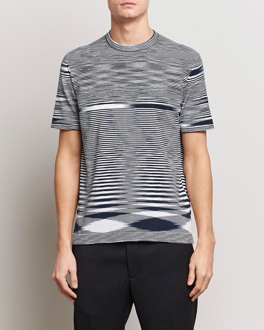 Herre | Italian Department | Missoni | Space Dyed Knitted T-Shirt White/Navy