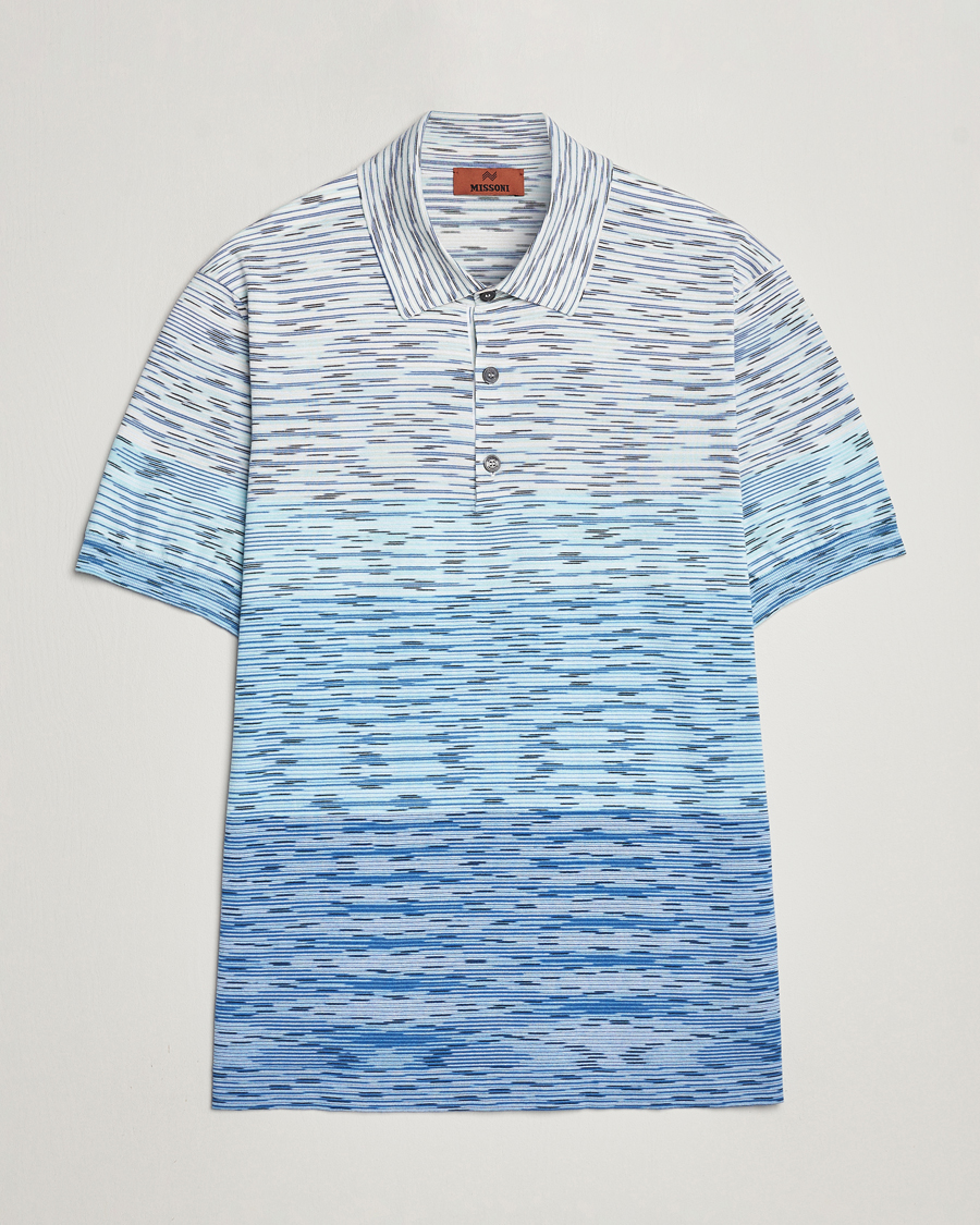 Herre | Polotrøjer | Missoni | Space Dyed Knitted Polo White/Blue