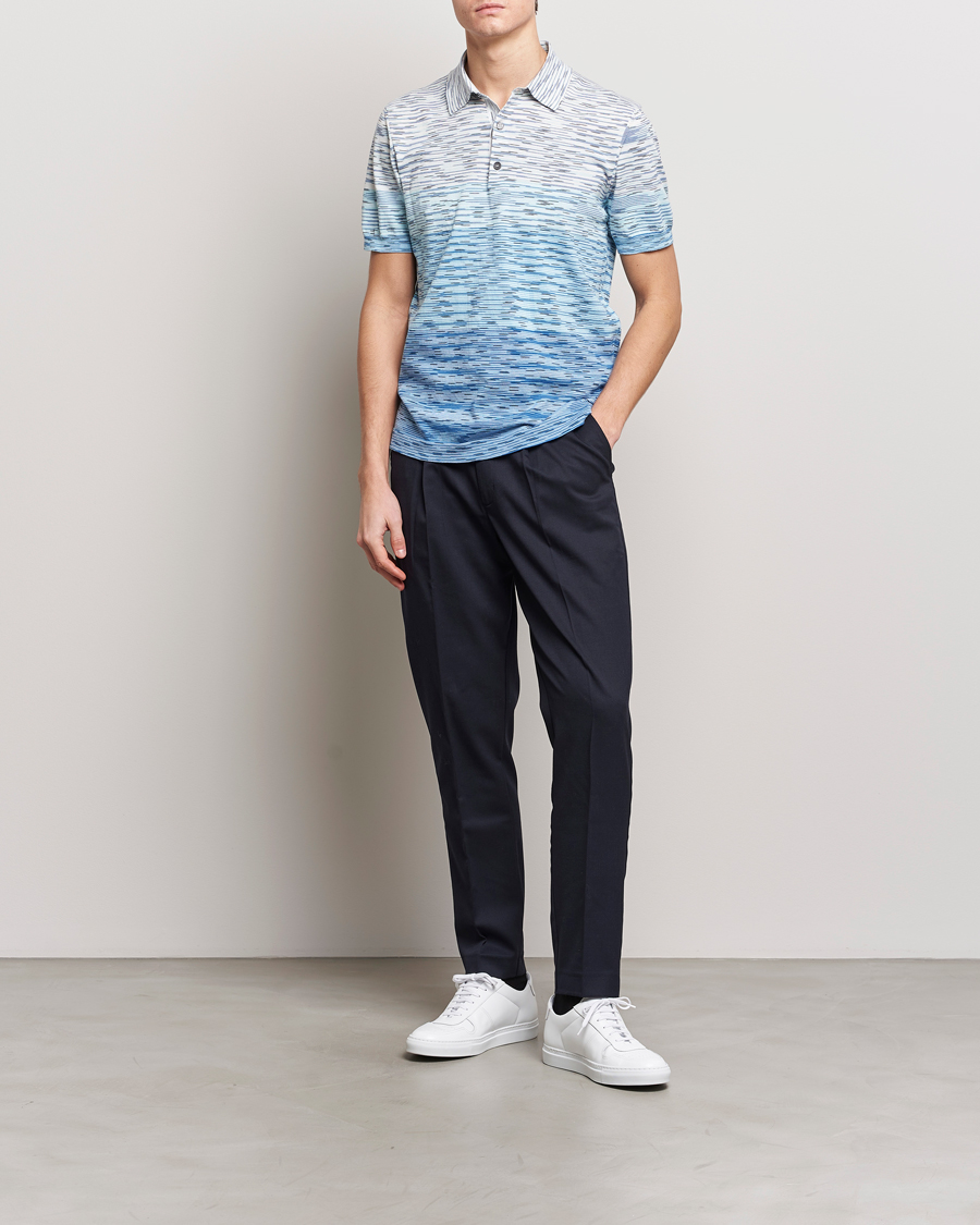 Herre | Polotrøjer | Missoni | Space Dyed Knitted Polo White/Blue