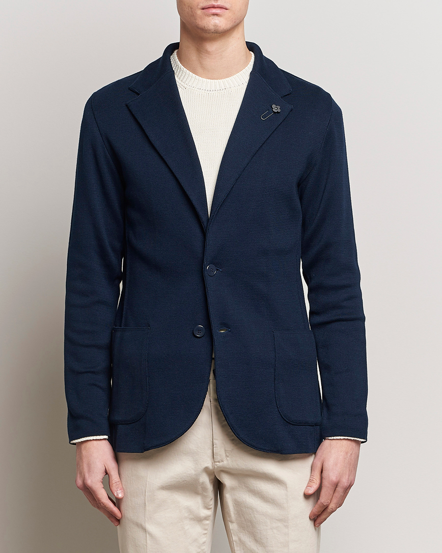 Herre | Cardiganblazer | Lardini | Knitted Cotton Blazer Navy