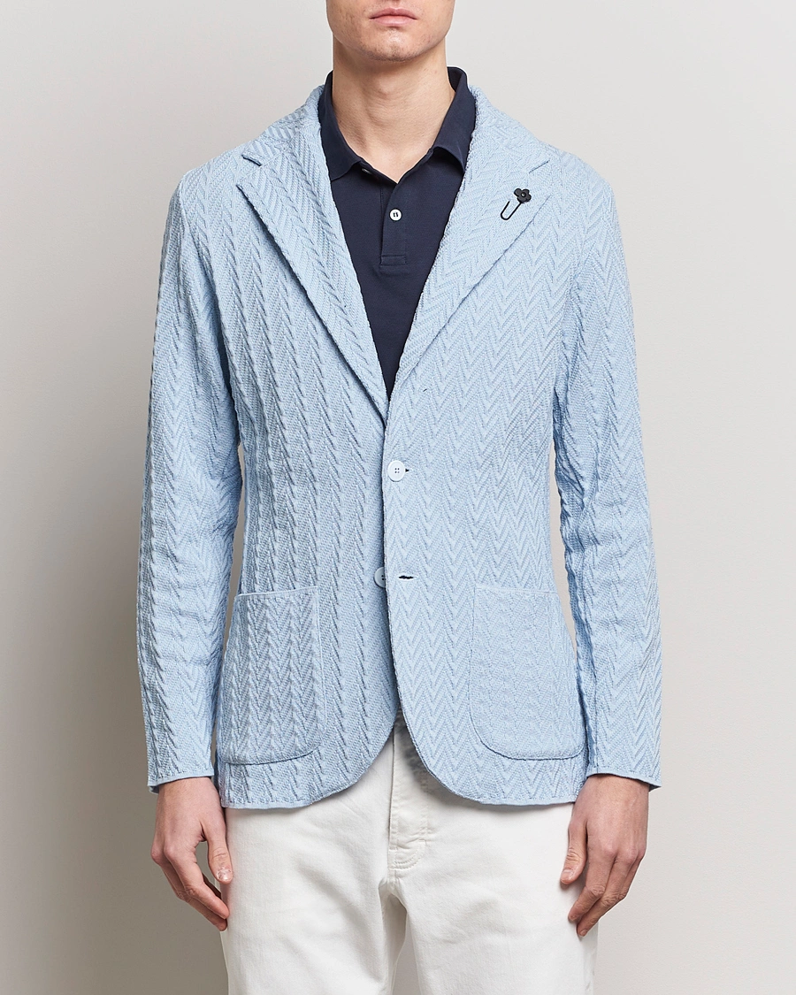 Herre | Tøj | Lardini | Knitted Structure Cotton Blazer Light Blue