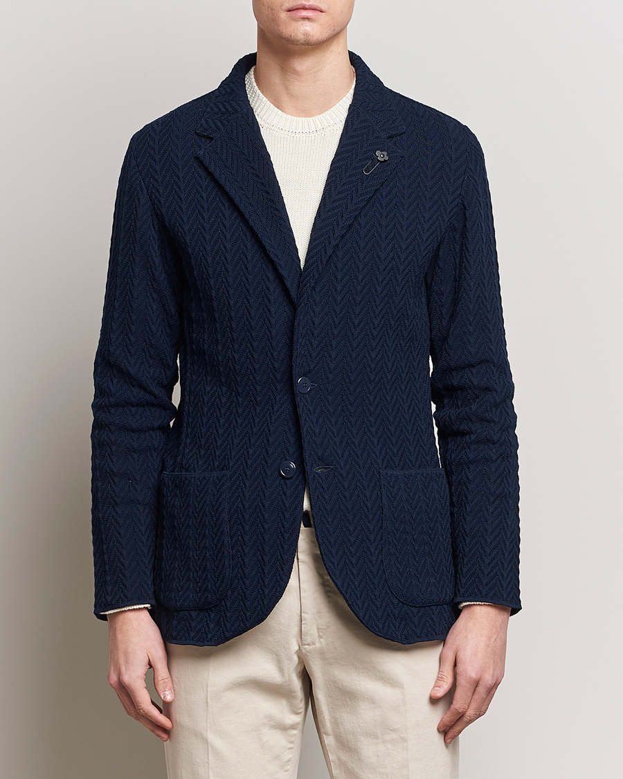 Herre | Tøj | Lardini | Knitted Structure Cotton Blazer Navy
