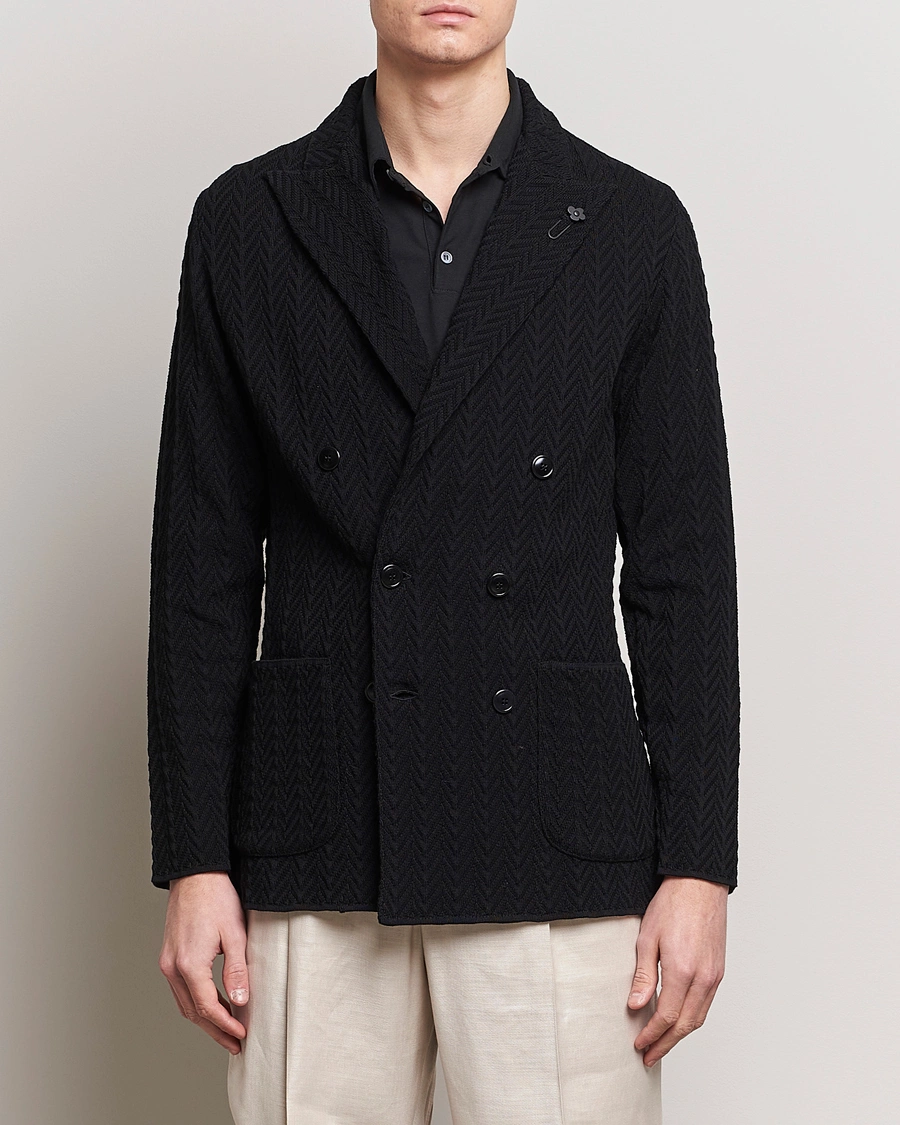 Herre | Italian Department | Lardini | Double Breasted Structured Knitted Blazer Black