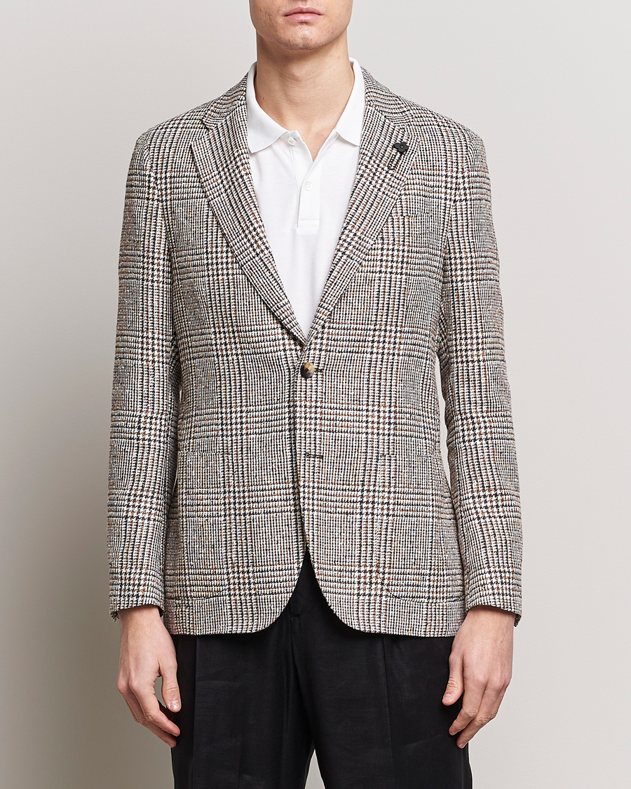 Herre | Italian Department | Lardini | Checked Linen Blazer Brown