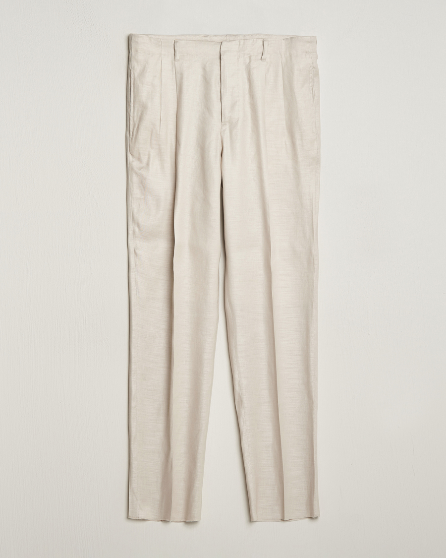 Herre | Bukser | Lardini | Atos Pleated Linen Trousers Beige