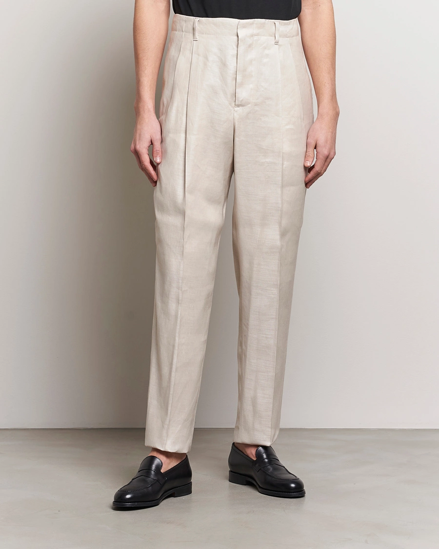 Herre | Italian Department | Lardini | Atos Pleated Linen Trousers Beige