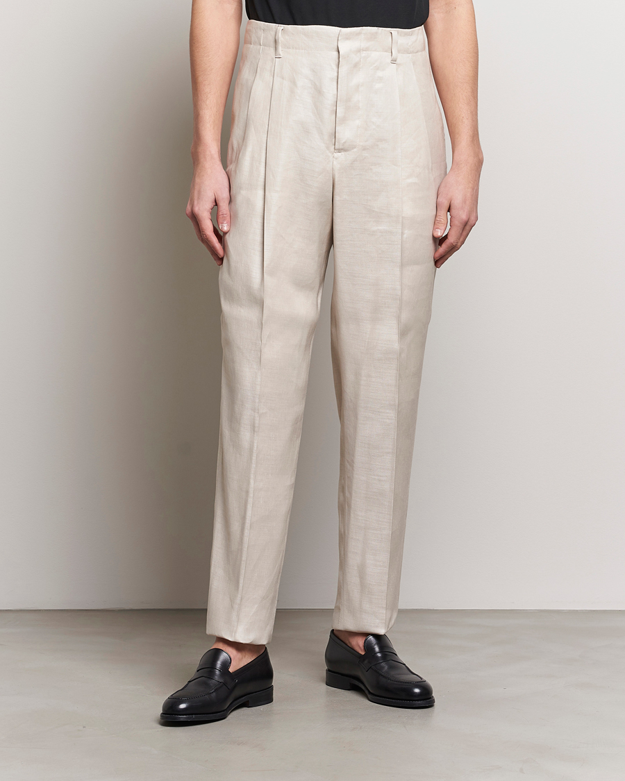 Herre | Bukser | Lardini | Atos Pleated Linen Trousers Beige