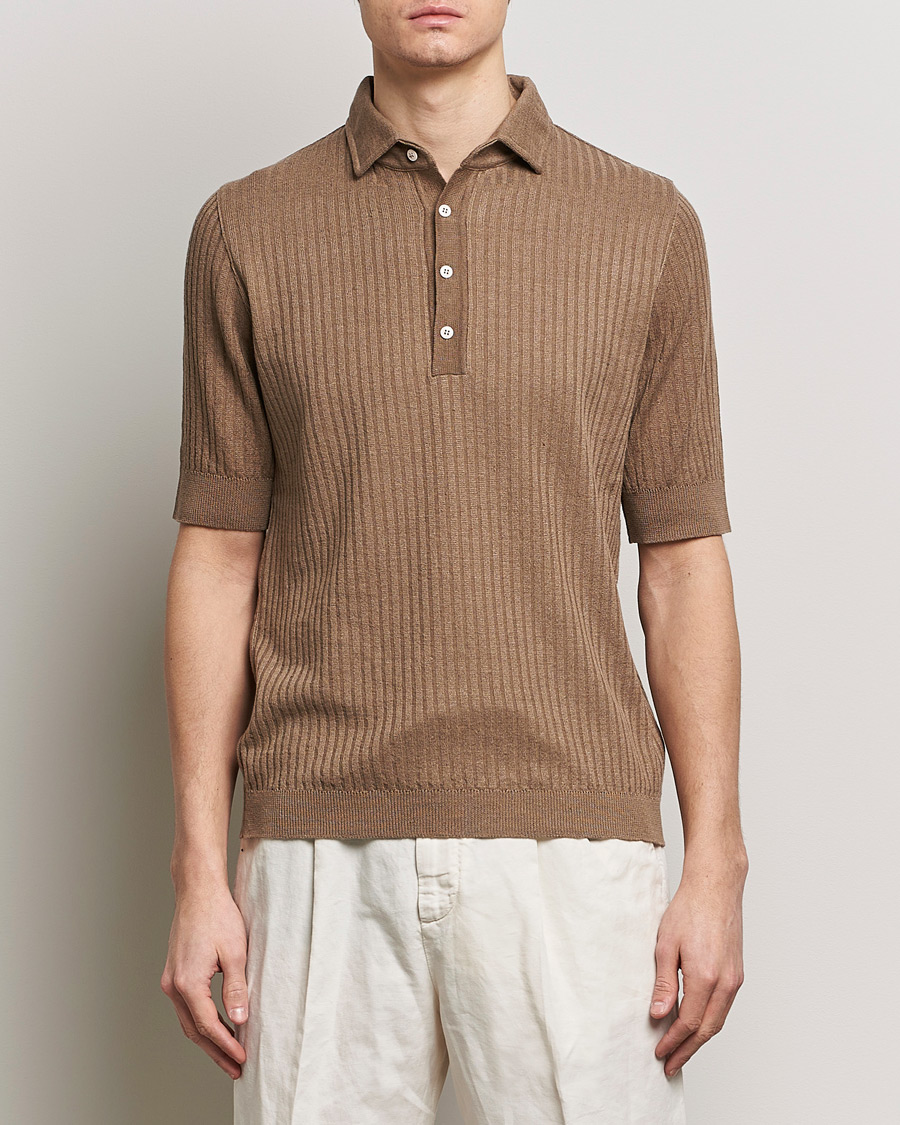 Herre | Tøj | Lardini | Structured Linen/Cotton Polo Brown