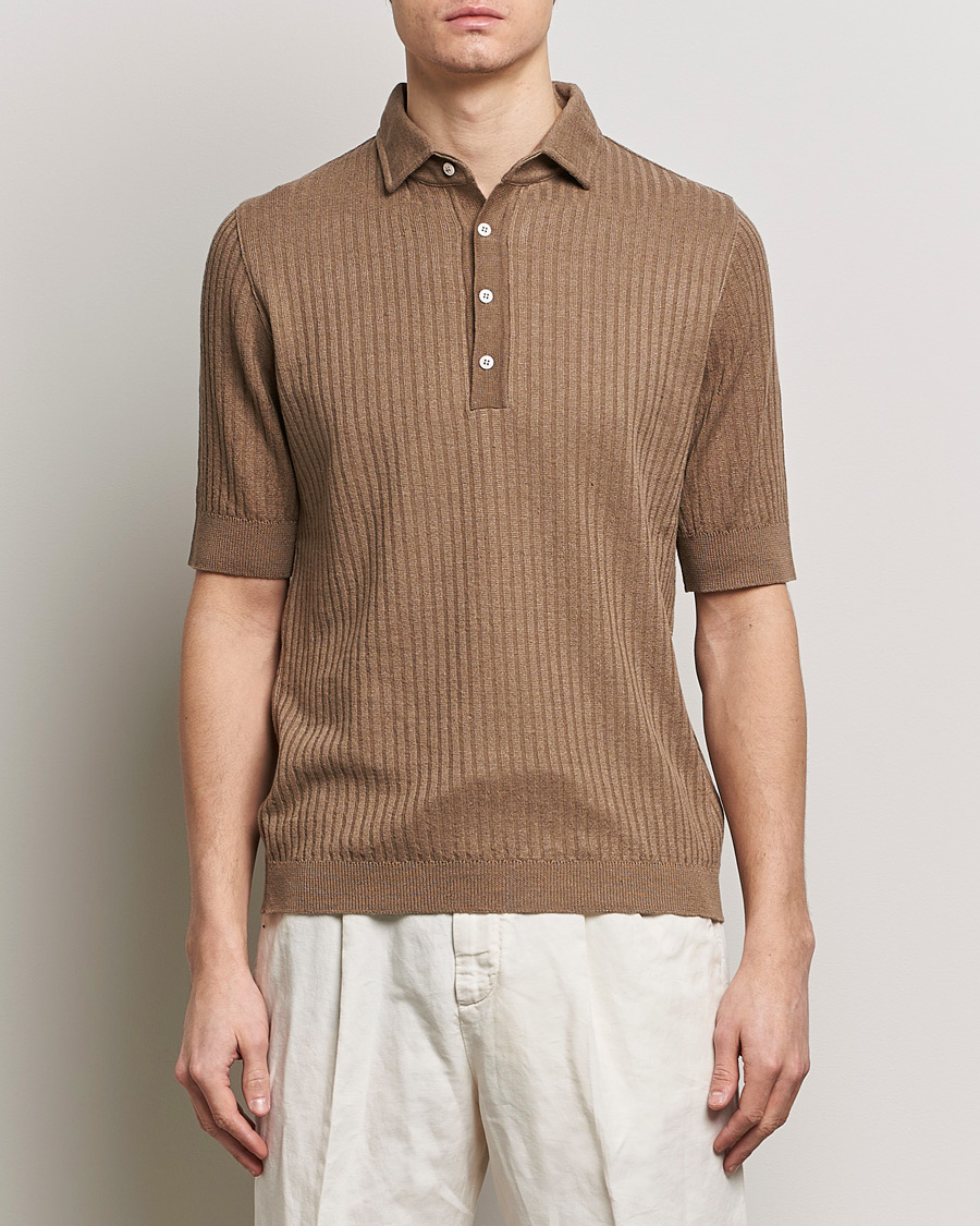 Herre | Kortærmede polotrøjer | Lardini | Structured Linen/Cotton Polo Brown