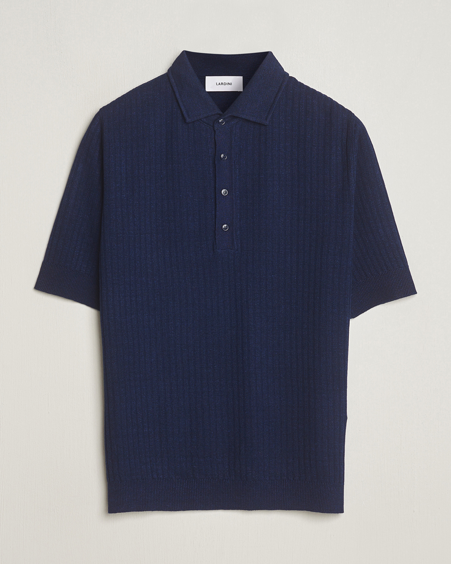Herre | Polotrøjer | Lardini | Structured Linen/Cotton Polo Navy