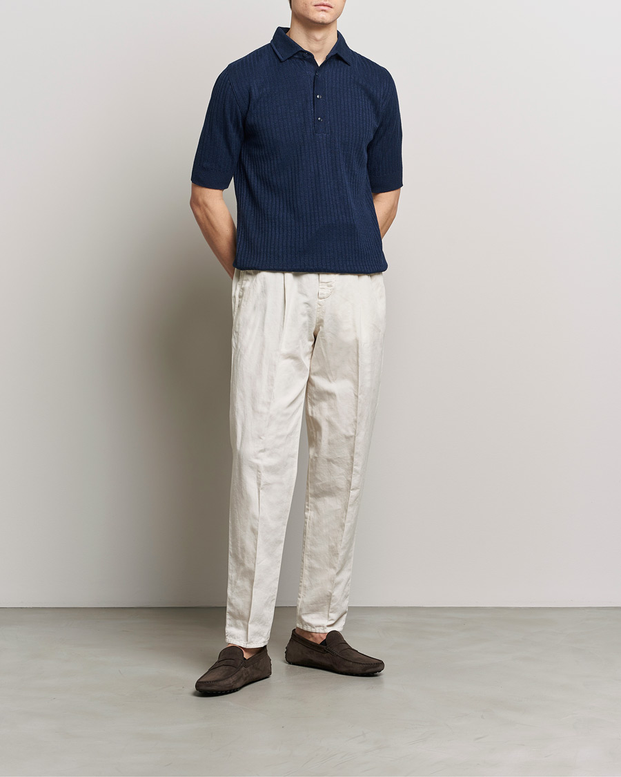 Herre | Polotrøjer | Lardini | Structured Linen/Cotton Polo Navy