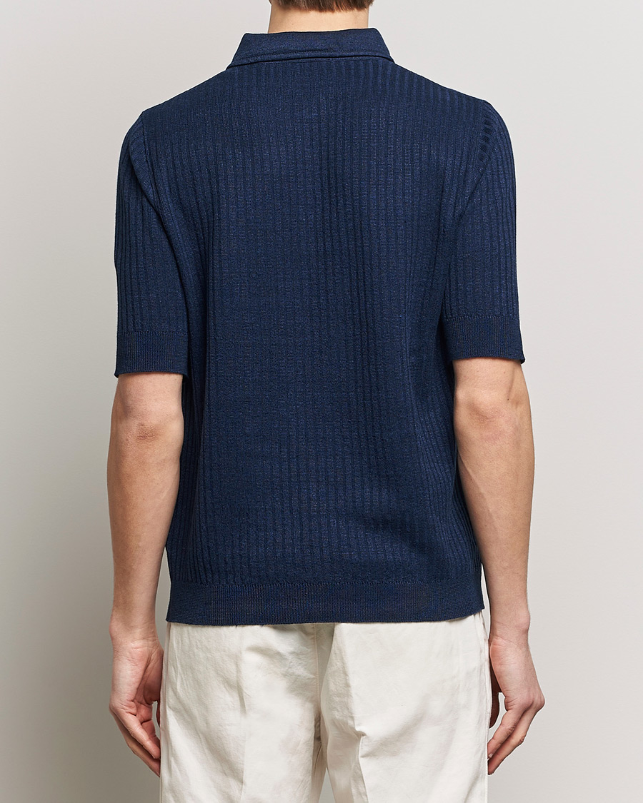 Herre | Polotrøjer | Lardini | Structured Linen/Cotton Polo Navy