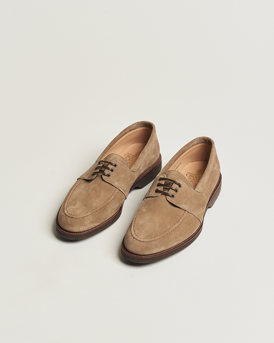 Herre | Sko i ruskind | Crockett & Jones | Falmouth Deck Shoes Khaki Suede