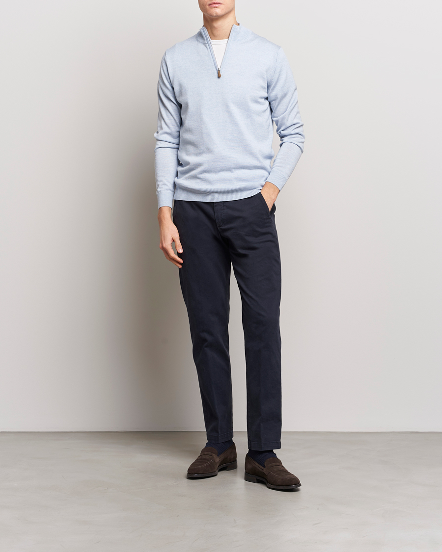 Herre | Trøjer | Stenströms | Merino Half Zip Light Blue