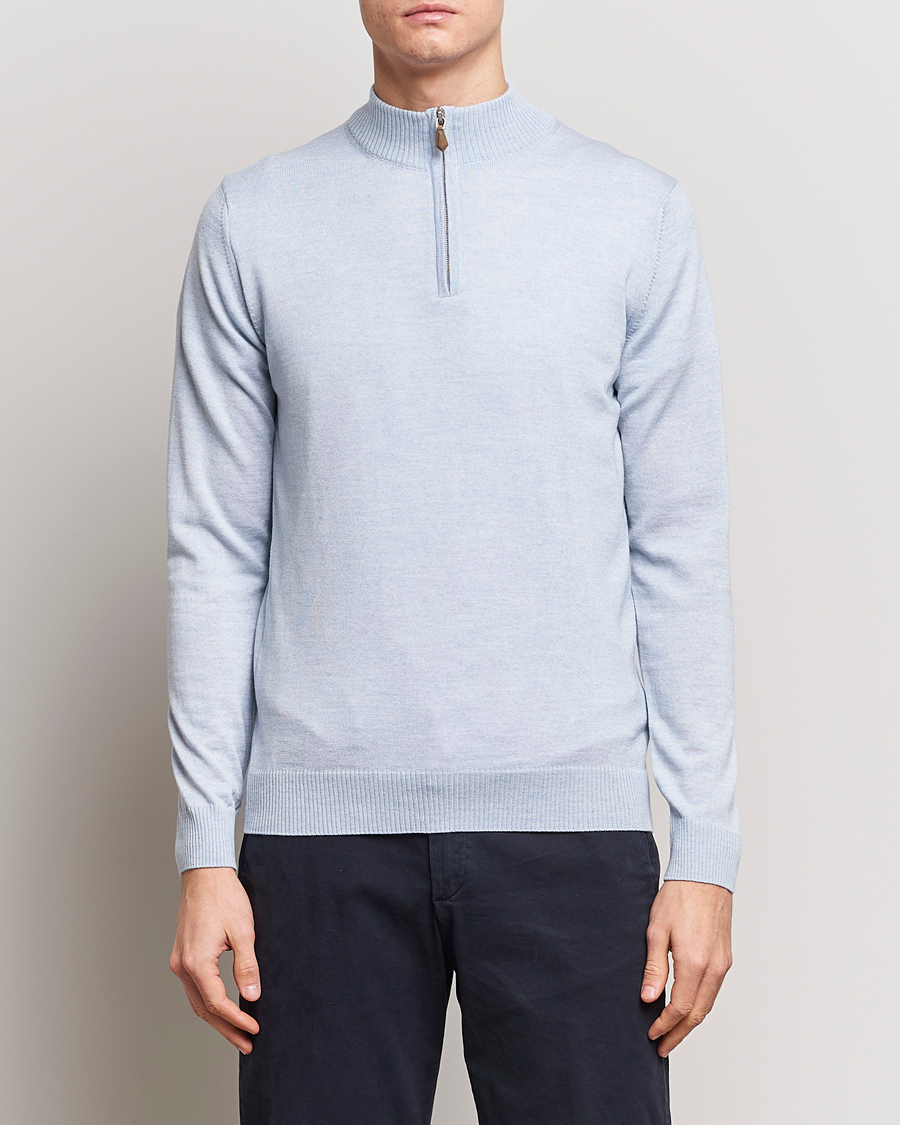 Herre | Half-zip | Stenströms | Merino Wool Half Zip Light Blue