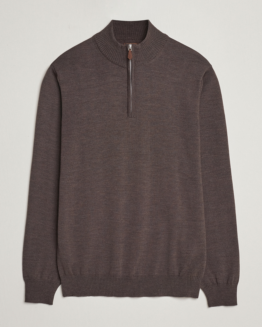 Herre | Trøjer | Stenströms | Merino Half Zip Dark Brown