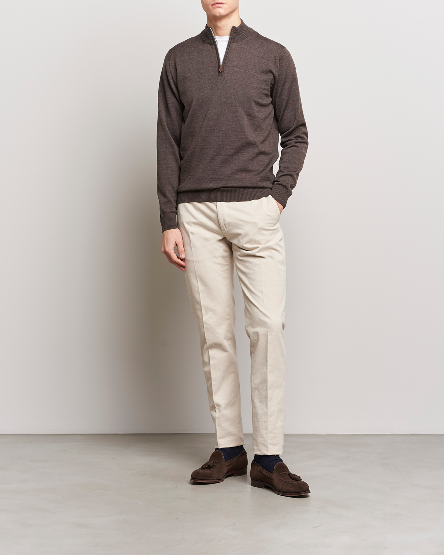 Herre | Trøjer | Stenströms | Merino Half Zip Dark Brown
