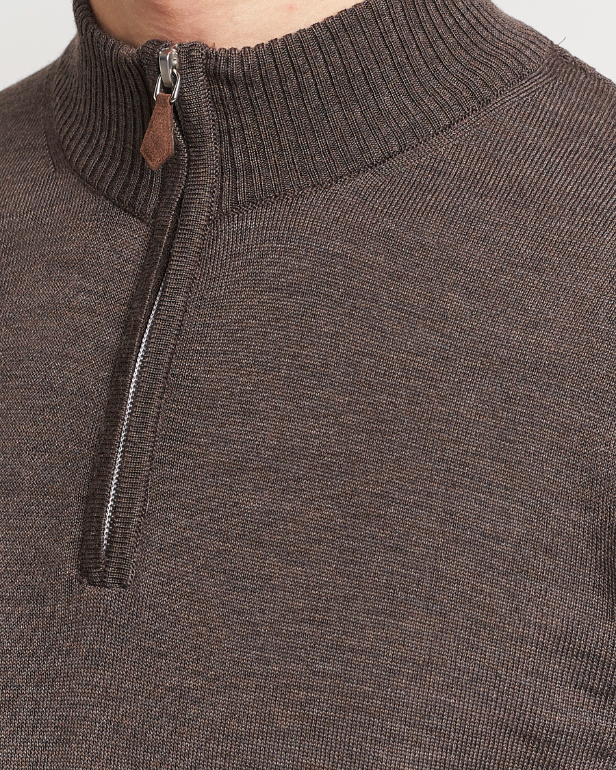 Herre | Trøjer | Stenströms | Merino Half Zip Dark Brown