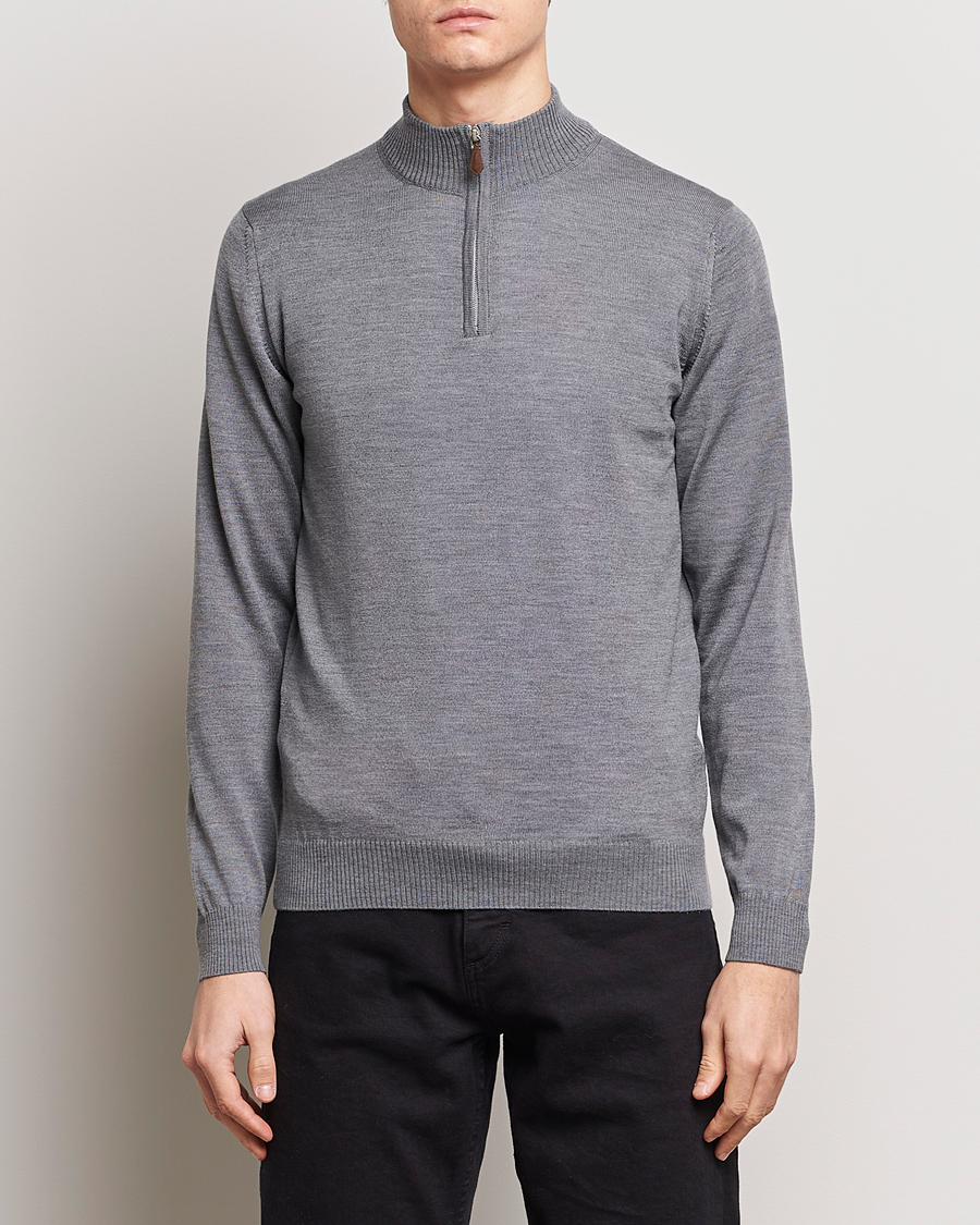 Men |  | Stenströms | Merino Wool Half Zip Mid Grey