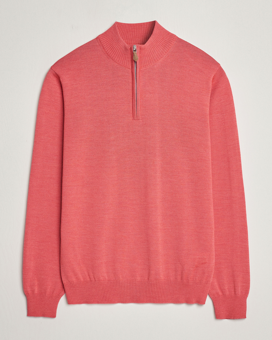 Herre | Trøjer | Stenströms | Merino Wool Half Zip Coral Red