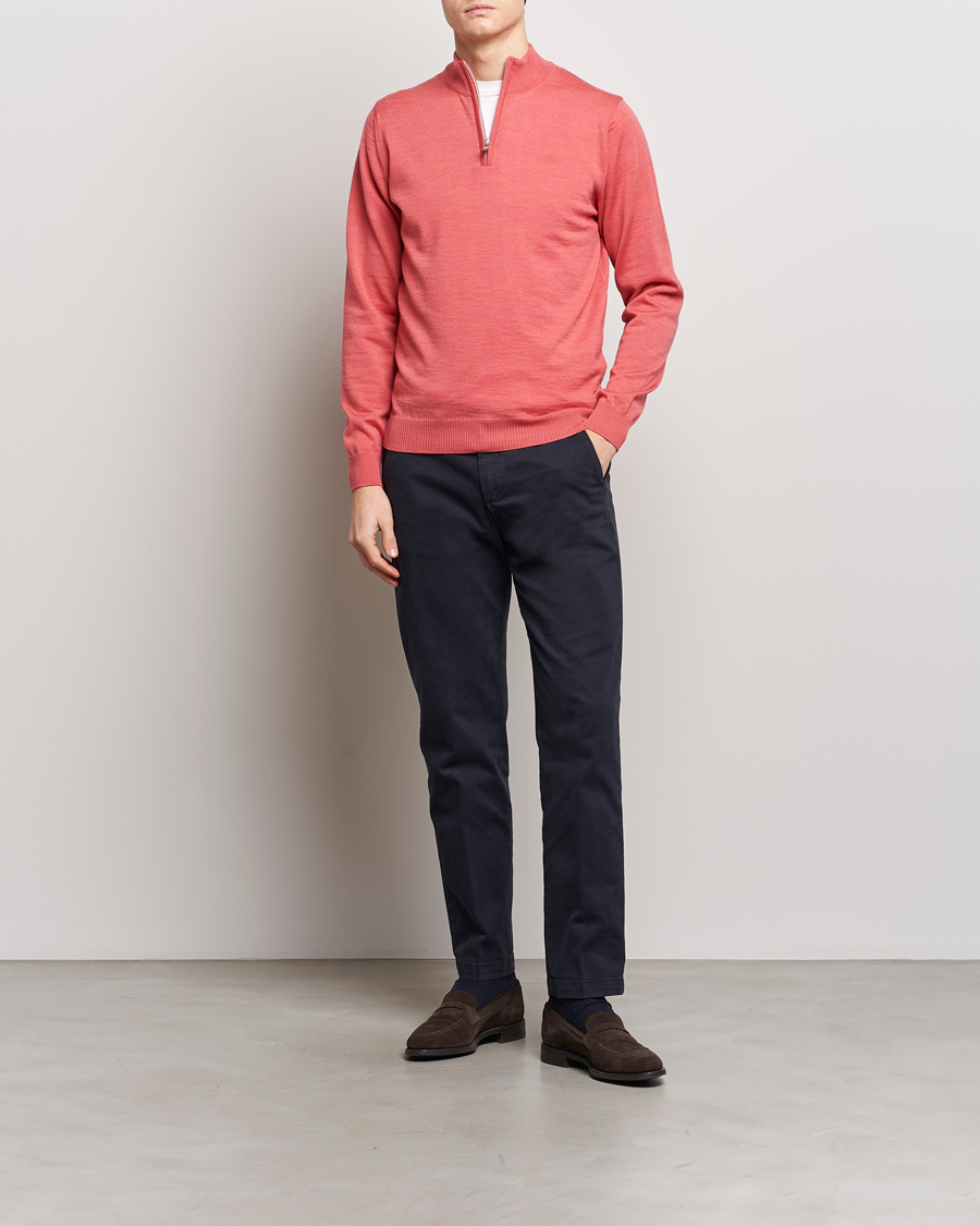Herre | Trøjer | Stenströms | Merino Wool Half Zip Coral Red