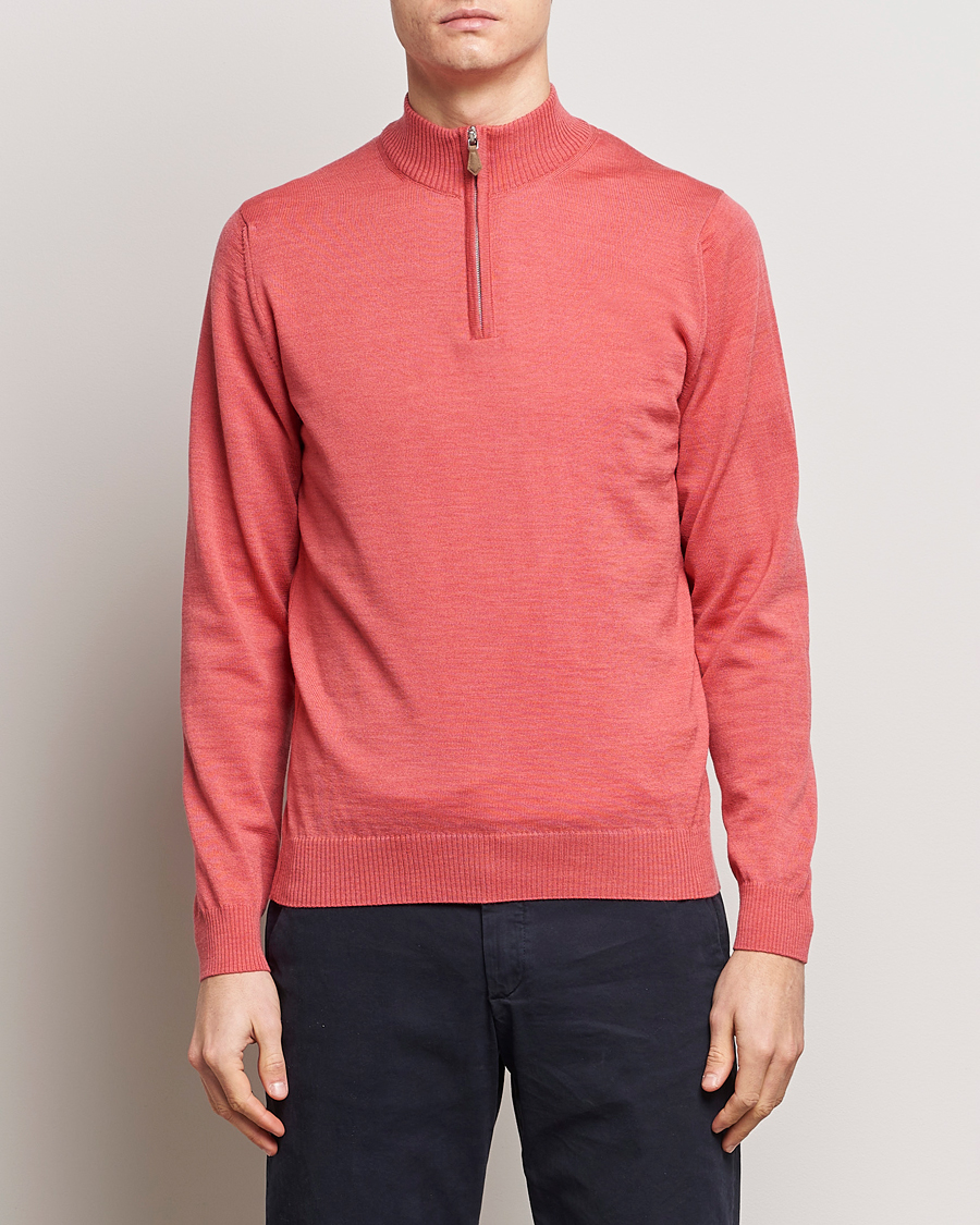 Herre | Trøjer | Stenströms | Merino Wool Half Zip Coral Red