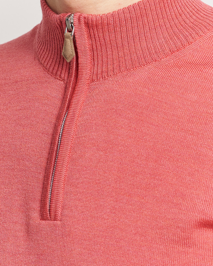 Herre | Trøjer | Stenströms | Merino Wool Half Zip Coral Red