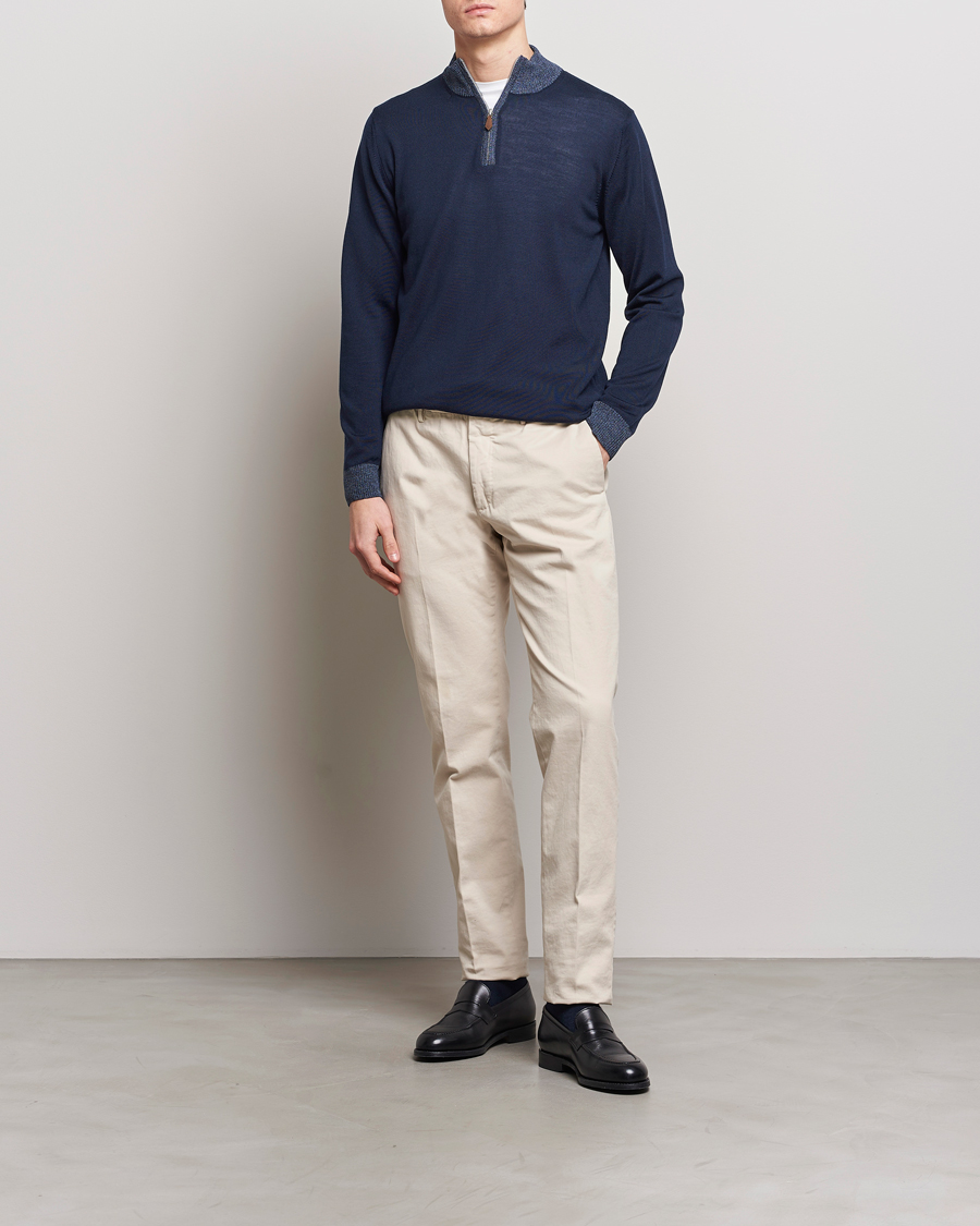 Herre | Trøjer | Stenströms | Merino Contrast Half Zip Navy