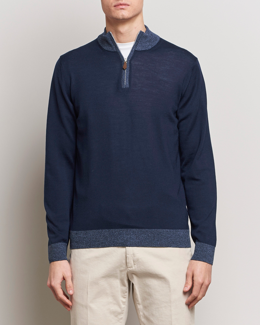 Men |  | Stenströms | Merino Contrast Half Zip Navy