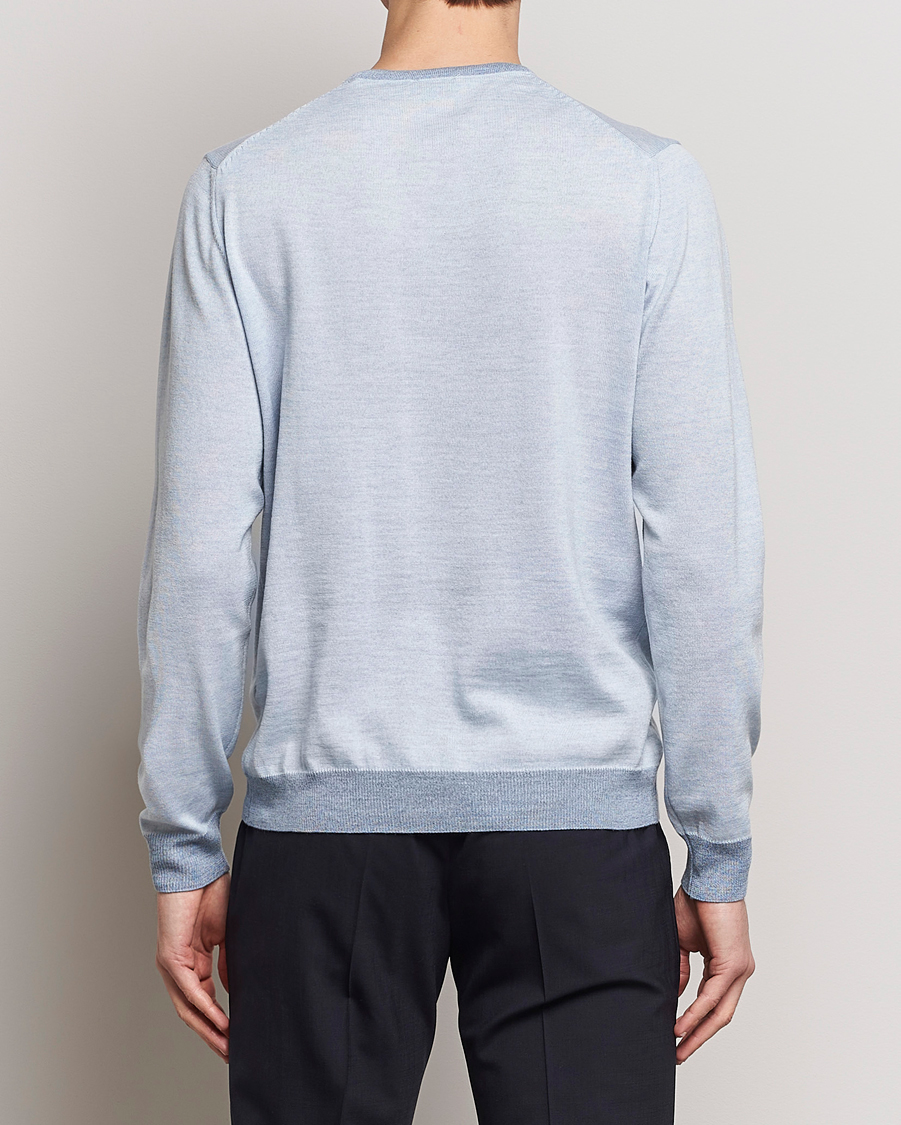 Herre | Trøjer | Stenströms | Merino Contrast Crew Neck Light Blue