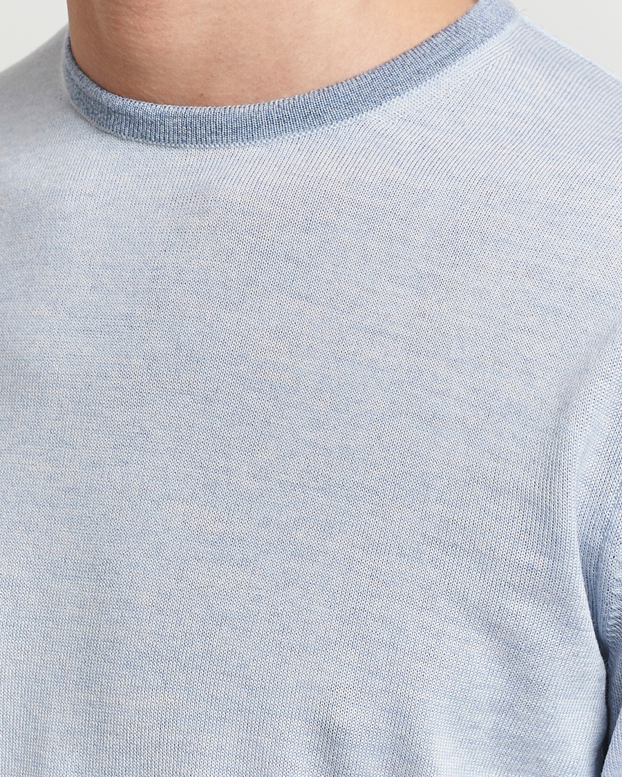 Herre | Trøjer | Stenströms | Merino Contrast Crew Neck Light Blue