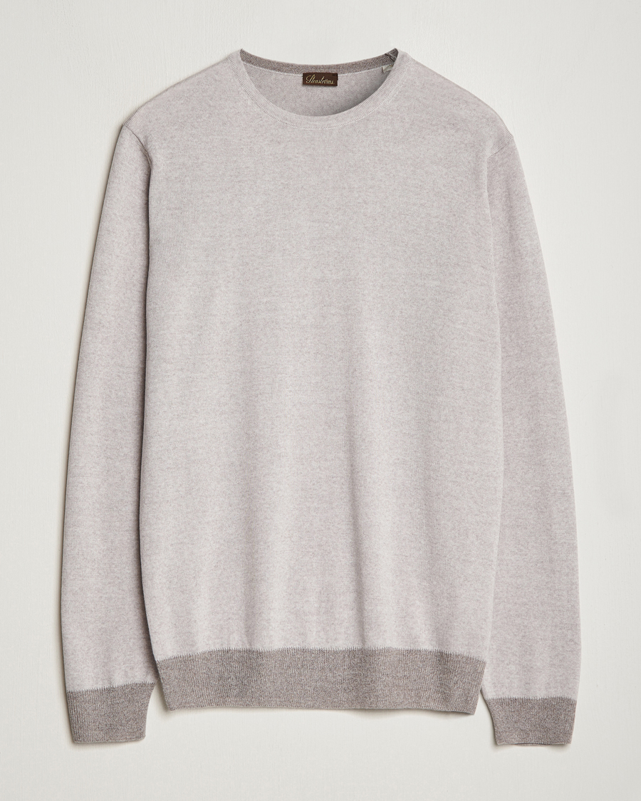 Herre | Trøjer | Stenströms | Merino Contrast Crew Neck Beige