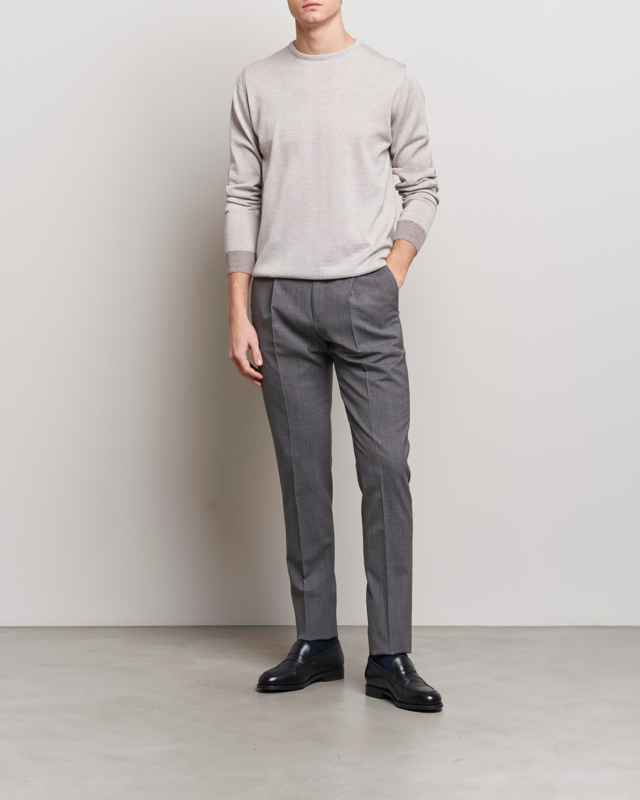 Herre | Trøjer | Stenströms | Merino Contrast Crew Neck Beige
