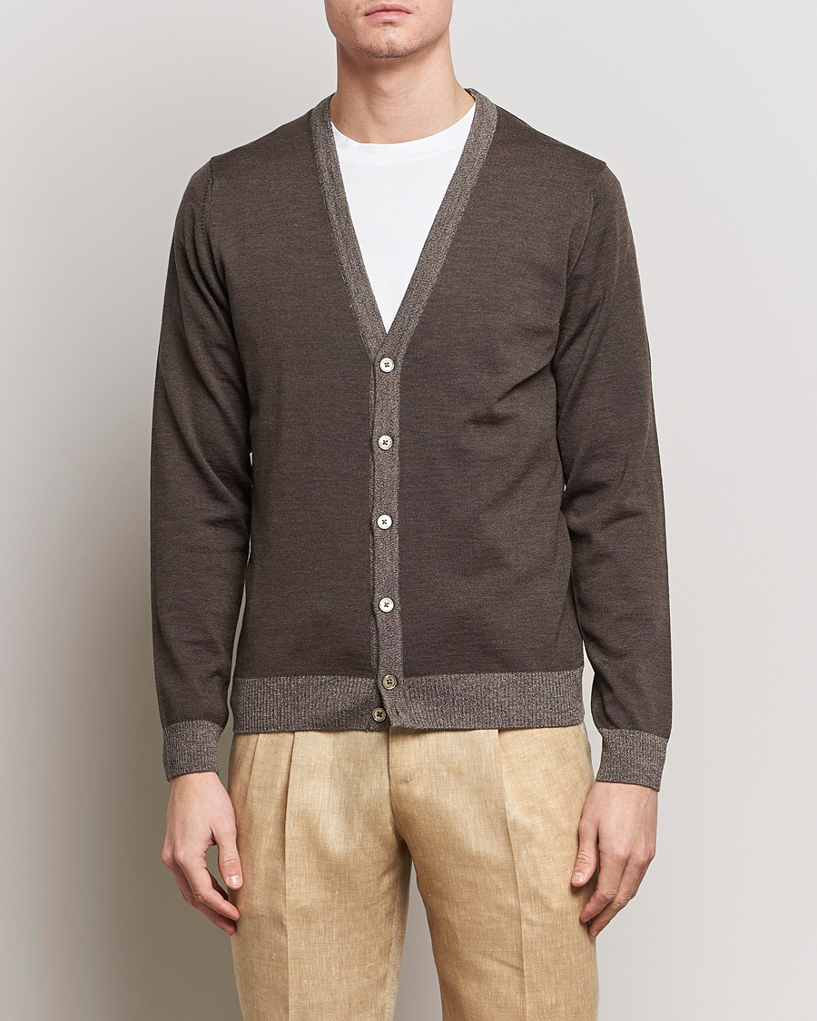 Herre | Trøjer | Stenströms | Merino Contrast Cardigan Brown