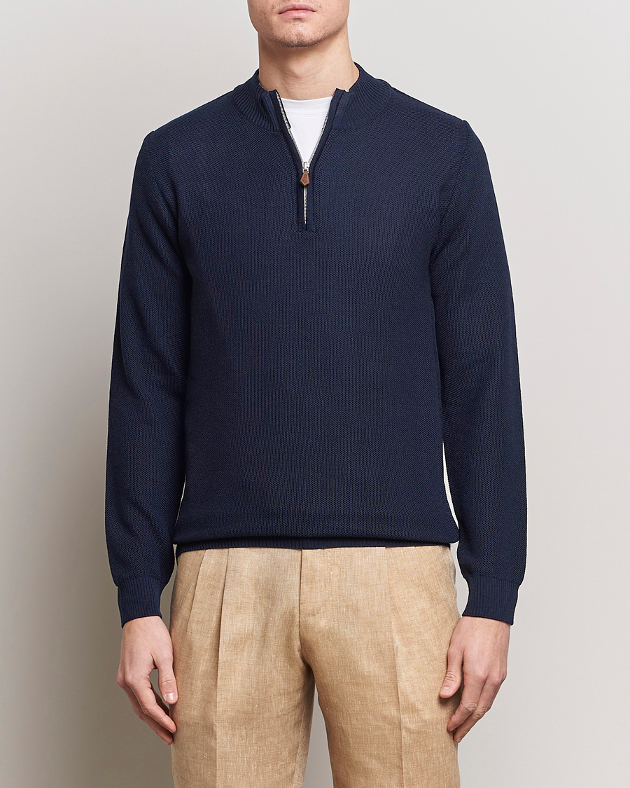 Herre | Udsalg | Stenströms | Textured Merino Half Zip Navy