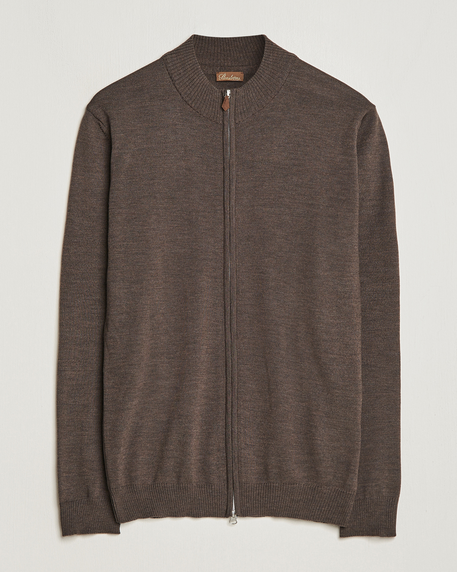 Herre | Trøjer | Stenströms | Merino Wool Full Zip Brown